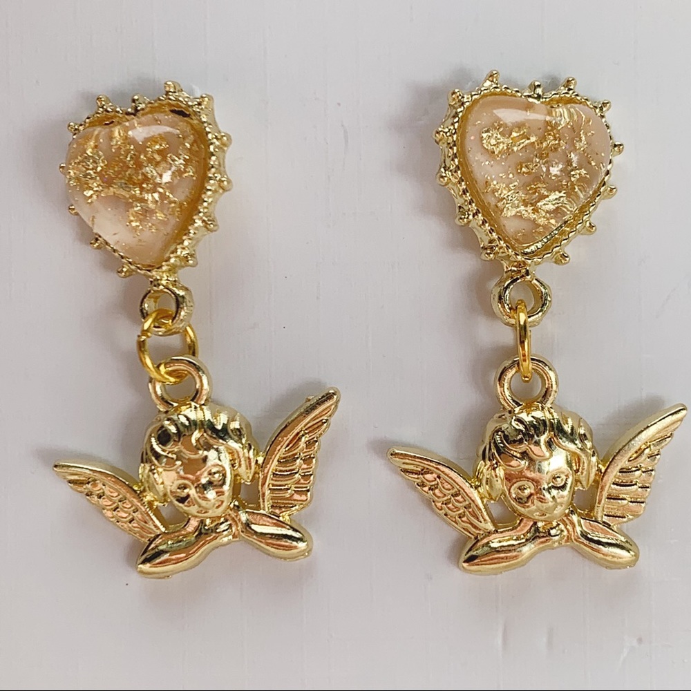 Heart Locket Gold Flake Earrings